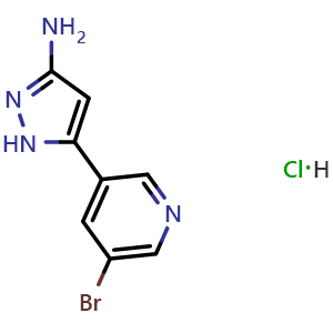 Chemical structure of 3-Amino-5-(5-bromo-3-pyridyl)pyrazole Hydrochloride , AChemBlock V148107