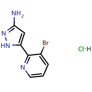 Chemical structure of 3-Amino-5-(3-bromo-2-pyridyl)pyrazole Hydrochloride , AChemBlock V148113