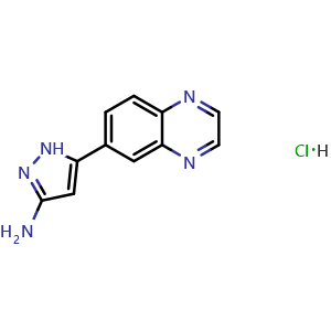 Chemical structure of 3-Amino-5-(6-quinoxalinyl)pyrazole Hydrochloride , AChemBlock V148116