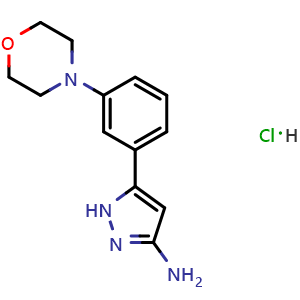 Chemical structure of 3-Amino-5-(3-morpholinophenyl)pyrazole Hydrochloride , AChemBlock V148119