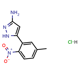 Chemical structure of 3-Amino-5-(5-methyl-2-nitrophenyl)pyrazole Hydrochloride , AChemBlock V148128