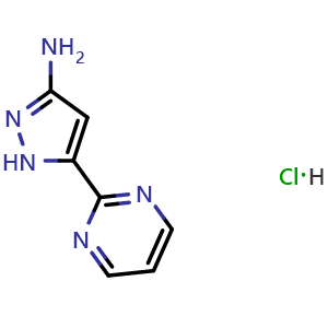 Chemical structure of 3-Amino-5-(2-pyrimidinyl)pyrazole Hydrochloride , AChemBlock V148131