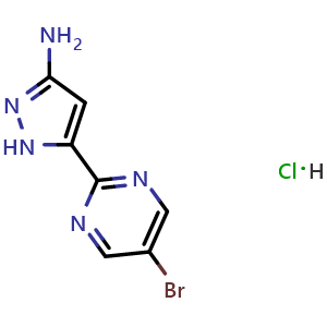 Chemical structure of 3-Amino-5-(5-bromo-2-pyrimidinyl)pyrazole Hydrochloride , AChemBlock V148134