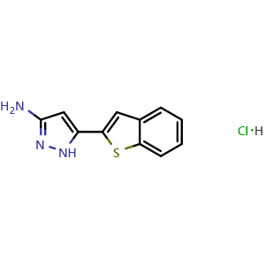 Chemical structure of 3-Amino-5-(2-benzothienyl)pyrazole Hydrochloride , AChemBlock V148135