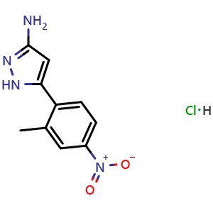 Chemical structure of 3-Amino-5-(2-methyl-4-nitrophenyl)pyrazole Hydrochloride , AChemBlock V148138