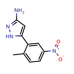 Chemical structure of 3-Amino-5-(2-methyl-5-nitrophenyl)pyrazole , CAS 1326779-48-9, AChemBlock V148140