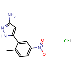 Chemical structure of 3-Amino-5-(2-methyl-5-nitrophenyl)pyrazole Hydrochloride , AChemBlock V148141