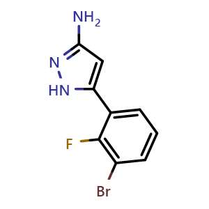 Chemical structure of 3-Amino-5-(3-bromo-2-fluorophenyl)pyrazole , CAS 2230803-21-9, AChemBlock V148143