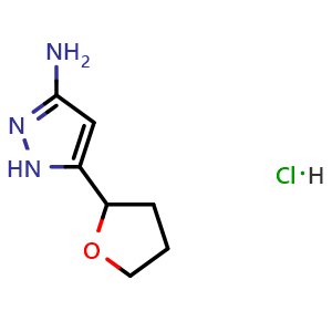 Chemical structure of 3-Amino-5-(2-tetrahydrofuryl)-1H-pyrazole Hydrochloride , AChemBlock V148146