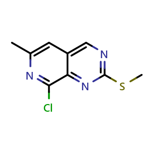 Chemical structure of 8-Chloro-6-methyl-2-(methylthio)pyrido[3,4-d]pyrimidine , CAS 1578246-23-7, AChemBlock V148154