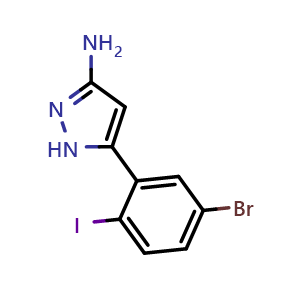 Chemical structure of 3-Amino-5-(5-bromo-2-iodophenyl)pyrazole , CAS 2361939-74-2, AChemBlock V148162