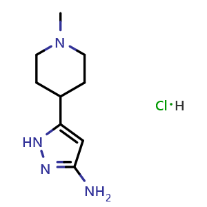 Chemical structure of 3-Amino-5-(1-methyl-4-piperidyl)pyrazole Hydrochloride , AChemBlock V148168