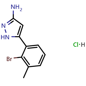 Chemical structure of 3-Amino-5-(2-bromo-3-methylphenyl)pyrazole Hydrochloride , CAS 2869719-68-4, AChemBlock V148179