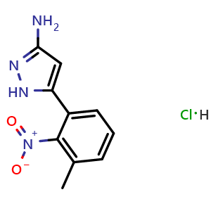 Chemical structure of 3-Amino-5-(3-methyl-2-nitrophenyl)pyrazole Hydrochloride , AChemBlock V148182