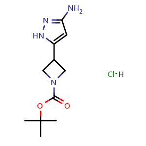 Chemical structure of 3-Amino-5-(1-Boc-3-azetidinyl)pyrazole Hydrochloride , AChemBlock V148186