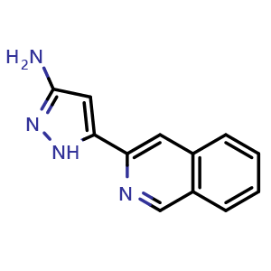 Chemical structure of 3-Amino-5-(3-isoquinolyl)pyrazole , AChemBlock V148192