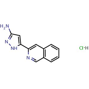 Chemical structure of 3-Amino-5-(3-isoquinolyl)pyrazole Hydrochloride , AChemBlock V148193