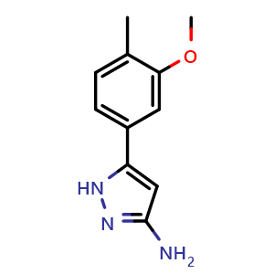 Chemical structure of 3-Amino-5-(3-methoxy-4-methylphenyl)pyrazole , CAS 1137636-82-8, AChemBlock V148198