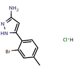 Chemical structure of 3-Amino-5-(2-bromo-4-methylphenyl)pyrazole Hydrochloride , CAS 2870113-02-1, AChemBlock V148202
