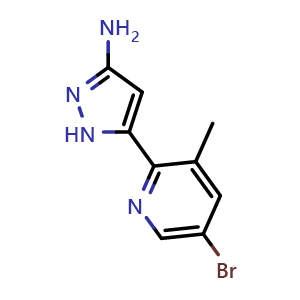Chemical structure of 3-Amino-5-(5-bromo-3-methyl-2-pyridyl)pyrazole , AChemBlock V148210