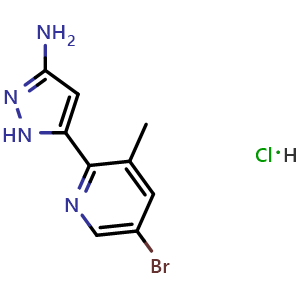 Chemical structure of 3-Amino-5-(5-bromo-3-methyl-2-pyridyl)pyrazole Hydrochloride , AChemBlock V148211