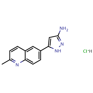Chemical structure of 3-Amino-5-(2-methyl-6-quinolyl)pyrazole Hydrochloride , AChemBlock V148220