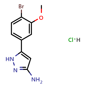 Chemical structure of 3-Amino-5-(4-bromo-3-methoxyphenyl)pyrazole Hydrochloride , CAS 2868241-81-8, AChemBlock V148225