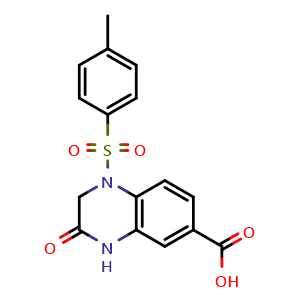 Chemical structure of 3-Oxo-1-tosyl-1,2,3,4-tetrahydroquinoxaline-6-carboxylic Acid , CAS 2419643-34-6, AChemBlock V148230