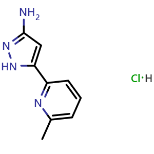Chemical structure of 3-Amino-5-(6-methyl-2-pyridyl)pyrazole Hydrochloride , AChemBlock V148234