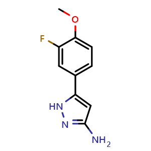 Chemical structure of 3-Amino-5-(3-fluoro-4-methoxyphenyl)pyrazole , CAS 502132-66-3, AChemBlock V148235