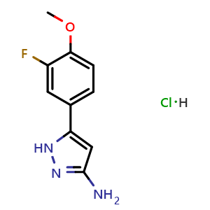 Chemical structure of 3-Amino-5-(3-fluoro-4-methoxyphenyl)pyrazole Hydrochloride , CAS 1031793-29-9, AChemBlock V148236