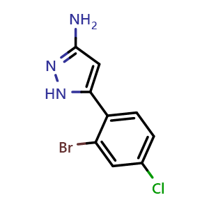 Chemical structure of 3-Amino-5-(2-bromo-4-chlorophenyl)pyrazole , CAS 2138982-09-7, AChemBlock V148241
