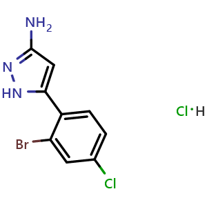 Chemical structure of 3-Amino-5-(2-bromo-4-chlorophenyl)pyrazole Hydrochloride , CAS 2867423-39-8, AChemBlock V148242