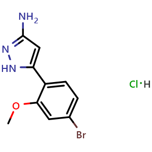 Chemical structure of 3-Amino-5-(4-bromo-2-methoxyphenyl)pyrazole Hydrochloride , CAS 2869719-70-8, AChemBlock V148245
