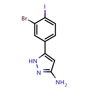 Chemical structure of 3-Amino-5-(3-bromo-4-iodophenyl)pyrazole , CAS 2361937-41-7, AChemBlock V148246