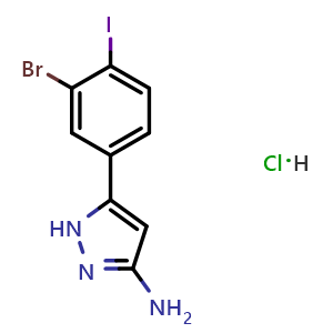 Chemical structure of 3-Amino-5-(3-bromo-4-iodophenyl)pyrazole Hydrochloride , CAS 2870530-01-9, AChemBlock V148247