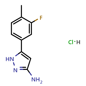 Chemical structure of 3-Amino-5-(3-fluoro-4-methylphenyl)pyrazole Hydrochloride , CAS 2867787-07-1, AChemBlock V148248
