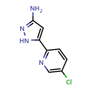 Chemical structure of 3-Amino-5-(5-chloro-2-pyridyl)pyrazole , AChemBlock V148252