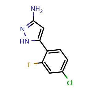 Chemical structure of 3-Amino-5-(4-chloro-2-fluorophenyl)pyrazole , CAS 1136897-74-9, AChemBlock V148260