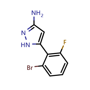 Chemical structure of 3-Amino-5-(2-bromo-6-fluorophenyl)pyrazole , CAS 2138774-68-0, AChemBlock V148264