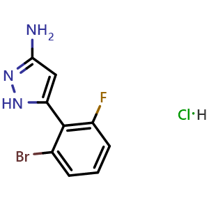 Chemical structure of 3-Amino-5-(2-bromo-6-fluorophenyl)pyrazole Hydrochloride , CAS 2866816-63-7, AChemBlock V148265