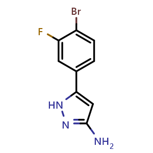 Chemical structure of 3-Amino-5-(4-bromo-3-fluorophenyl)pyrazole , CAS 2145641-05-8, AChemBlock V148267