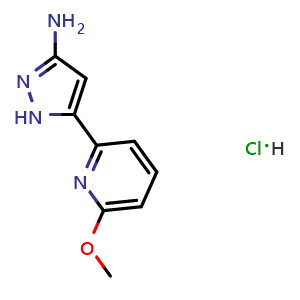 Chemical structure of 3-Amino-5-(6-methoxy-2-pyridyl)pyrazole Hydrochloride , AChemBlock V148279