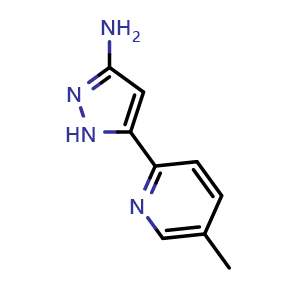 Chemical structure of 3-Amino-5-(5-methyl-2-pyridyl)pyrazole , CAS 209727-62-8, AChemBlock V148287
