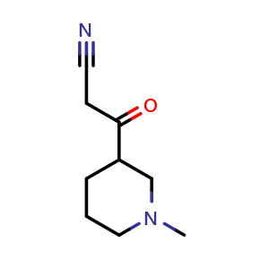 Chemical structure of 3-(1-Methyl-3-piperidyl)-3-oxopropanenitrile , CAS 1450644-43-5, AChemBlock V148289