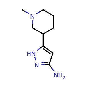 Chemical structure of 3-Amino-5-(1-methyl-3-piperidyl)pyrazole , AChemBlock V148290
