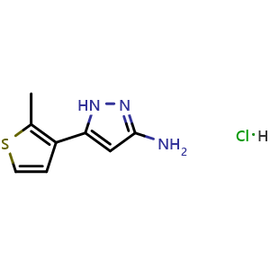 Chemical structure of 3-Amino-5-(2-methyl-3-thienyl)pyrazole Hydrochloride , AChemBlock V148295