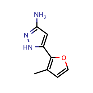 Chemical structure of 3-Amino-5-(3-methyl-2-furyl)pyrazole , CAS 1028843-01-7, AChemBlock V148296