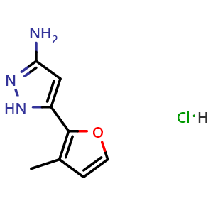 Chemical structure of 3-Amino-5-(3-methyl-2-furyl)pyrazole Hydrochloride , AChemBlock V148297