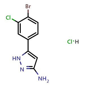 Chemical structure of 3-Amino-5-(4-bromo-3-chlorophenyl)pyrazole Hydrochloride , CAS 2867095-89-2, AChemBlock V148300